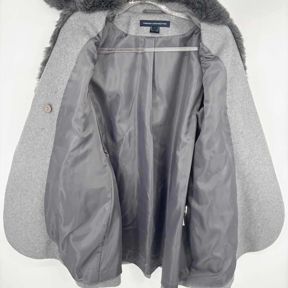 French Connection Faux Fur Collared Double-Breasted‎ Wool Blend Pea Coat Size XL - Picture 8 of 14